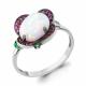 Серебряное кольцо AQUAMARINE с фианитом, опалом, гидротермальным изумрудом и ювелирным кристаллом