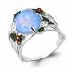 Серебряное кольцо AQUAMARINE с фианитом, цитрином, опалом, гидротермальным изумрудом и ювелирным кристаллом