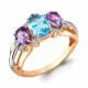 Кольцо из золочёного серебра AQUAMARINE с топазом, фианитом и аметистом