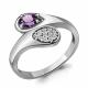 Серебряное кольцо AQUAMARINE с фианитом и аметистом