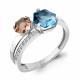 Серебряное кольцо AQUAMARINE с топазом, фианитом и морганитом
