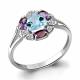 Серебряное кольцо AQUAMARINE с топазом, фианитом, аметистом и миксом камней