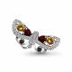 Серебряная брошь AQUAMARINE с фианитом, цитрином, гранатом, кварцем и миксом камней
