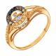 Золотое кольцо Karatov с танцующим бриллиантом, черным бриллиантом,коричневым бриллиантом и коньячным бриллиантом