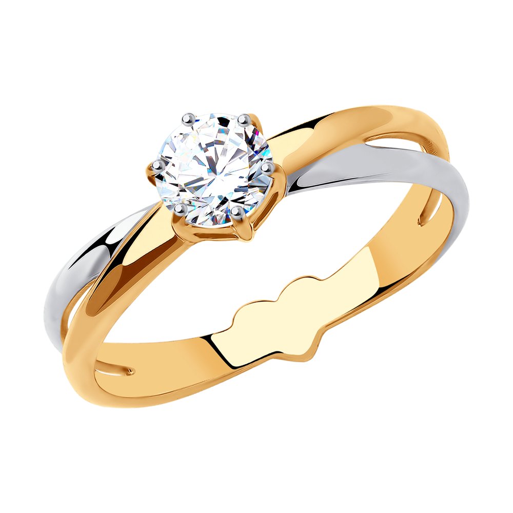 Помолвочное золотое кольцо с 2 фианитами