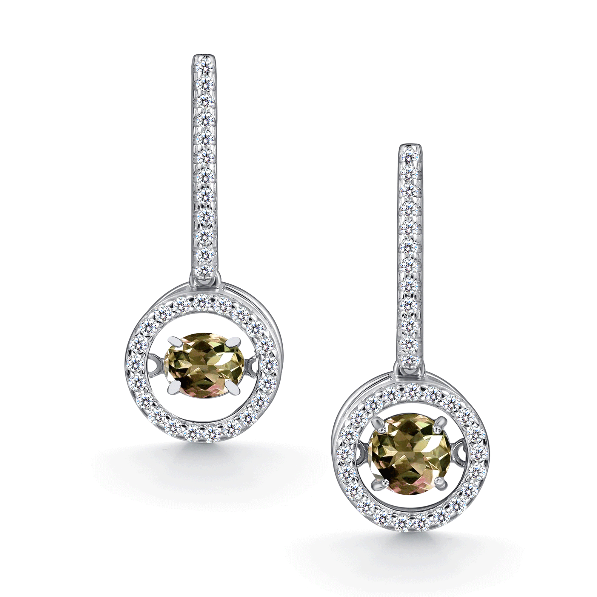 Серебряные серьги АЛЬКОР с танцующим султанитом и фианитом 02-4751/00СТ-00 фото