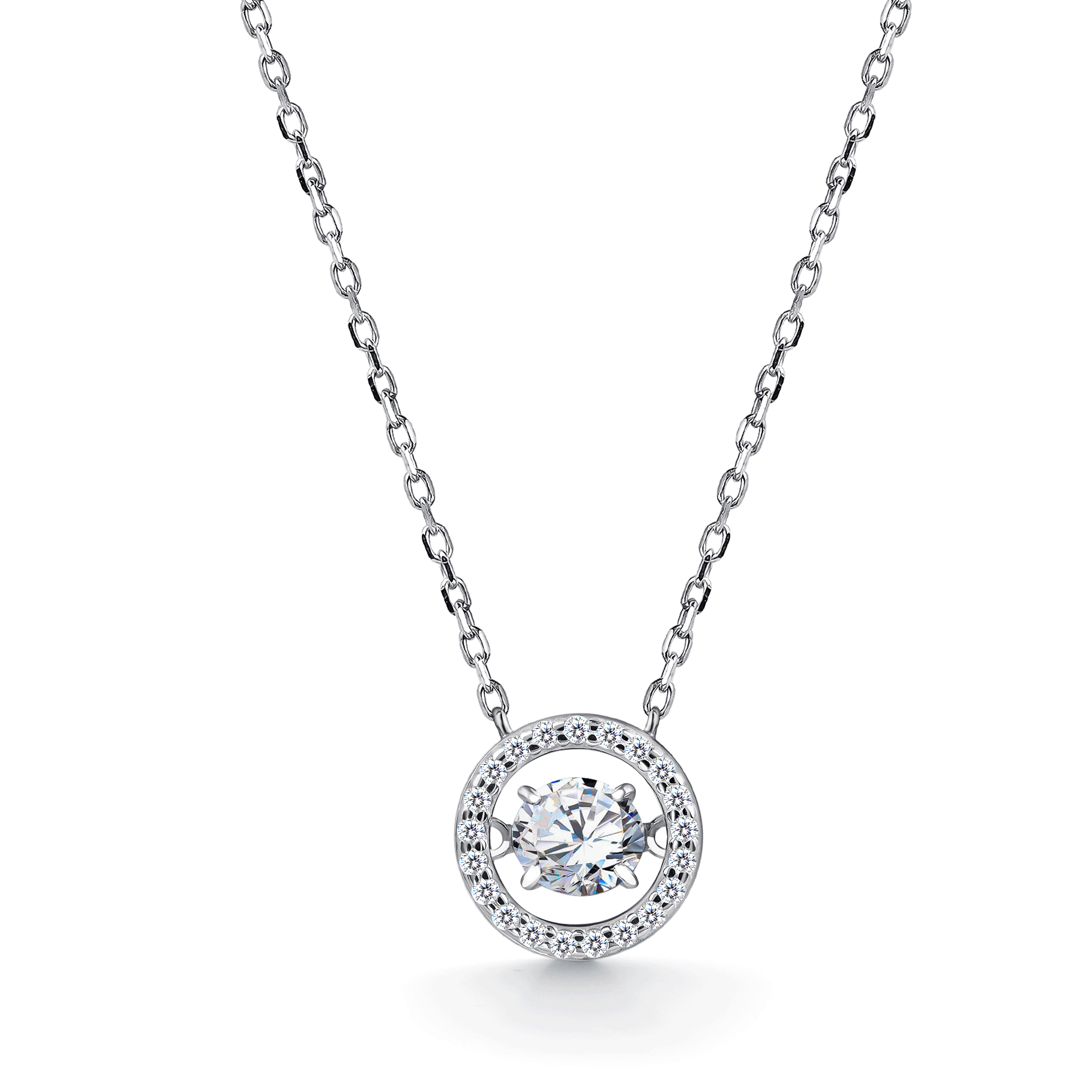 Серебряное колье АЛЬКОР с танцующим горным хрусталем и фианитом