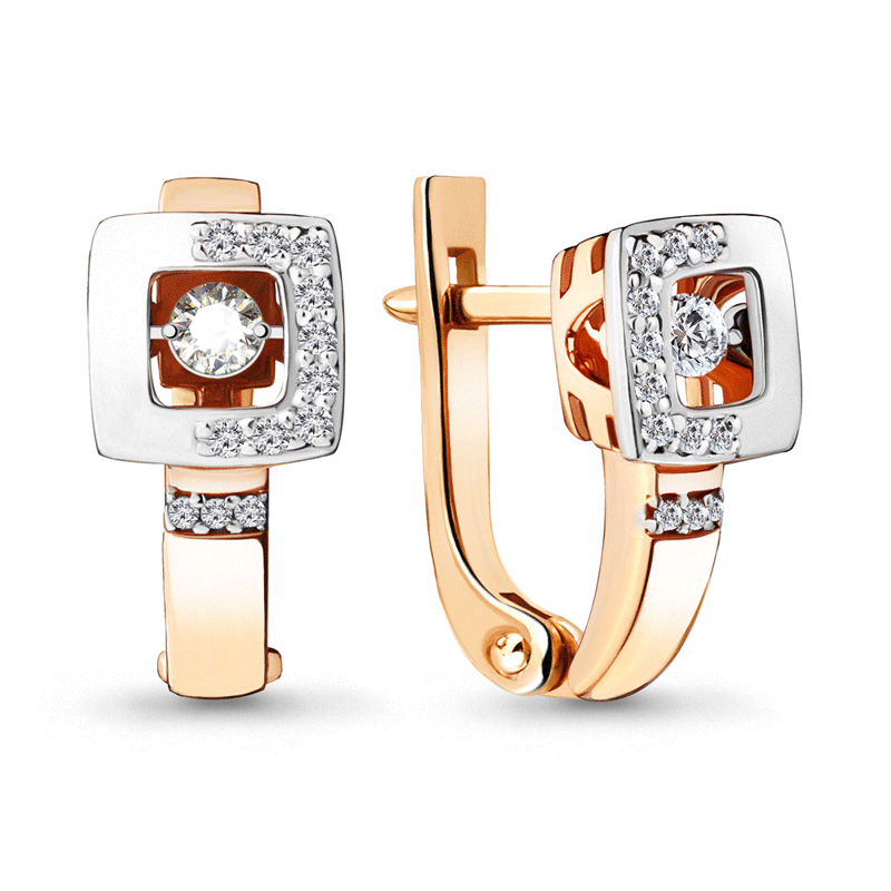 Золотые серьги AQUAMARINE с танцующим бриллиантом