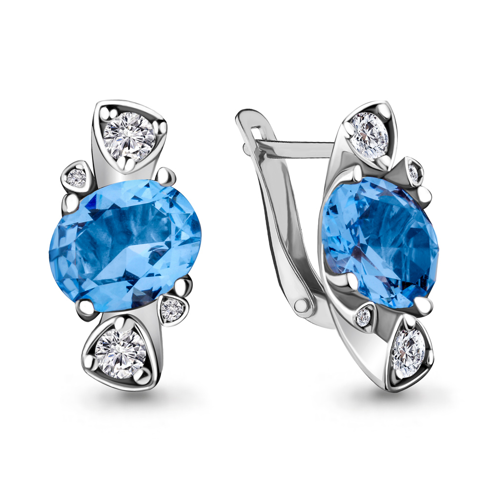 Серебряные серьги Aquamarine а4728392а с топазом и фианитом