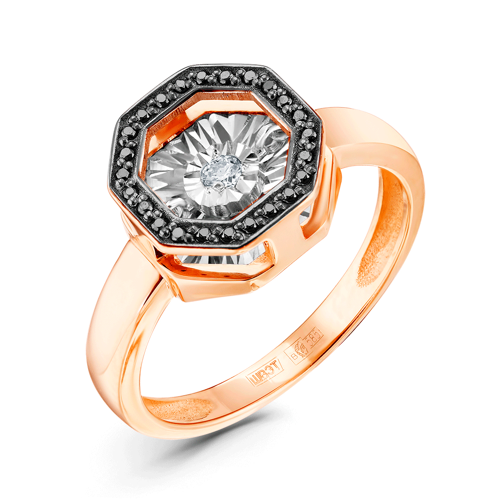 Золотое кольцо GRIGORIEV с танцующим бриллиантом и чёрным бриллиантом Г01-11-5628-13-00 фото