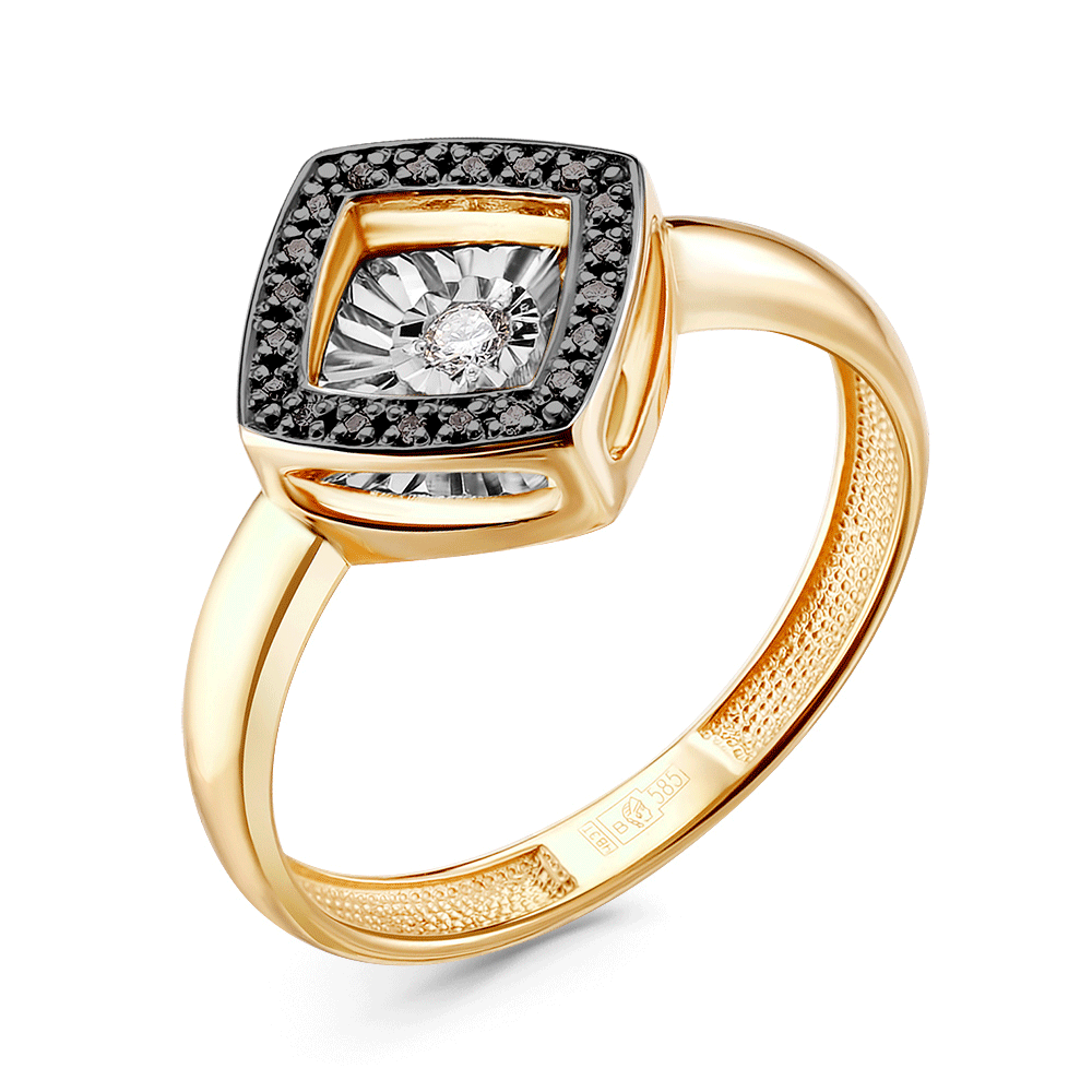 Кольцо из лимонного золота GRIGORIEV с танцующим бриллиантом и черным бриллиантом Г01-13-5499-13-00 фото