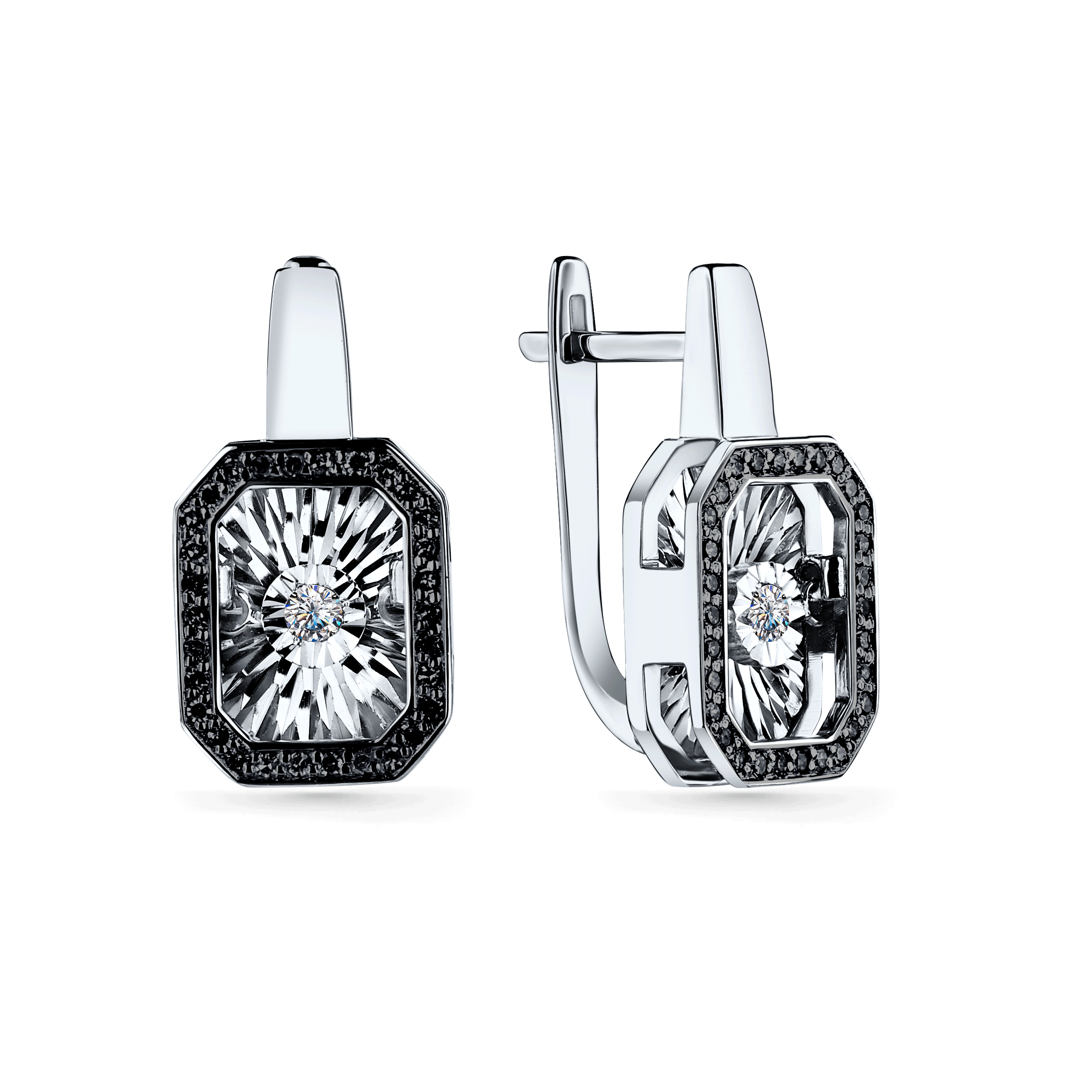 Серьги из белого золота GRIGORIEV с бриллиантом и чёрным бриллиантом Г02-12-5629-13-00 фото